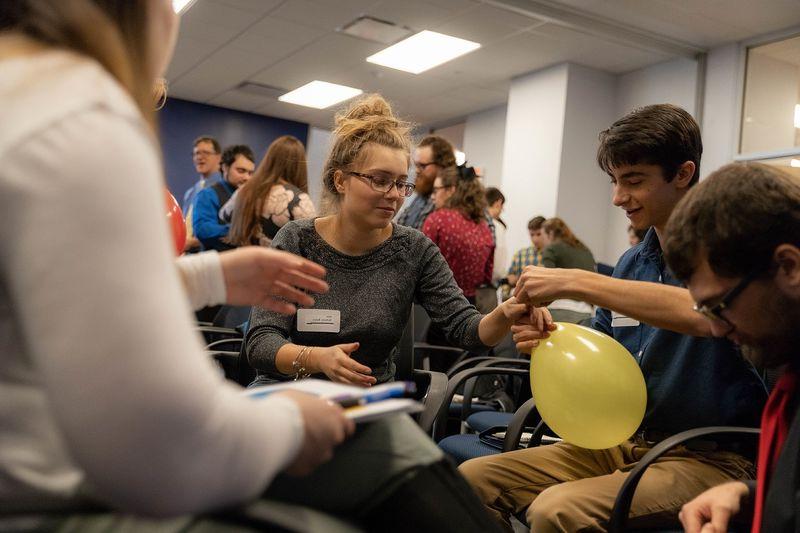 Students participate in team building activity